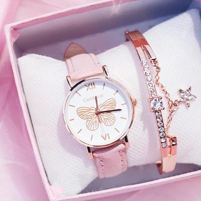 China 2pcs/set Chronograph Ladies Fashion Trend Butterfly Dial Belt Quartz Watch + Wild Star Bracelet for sale