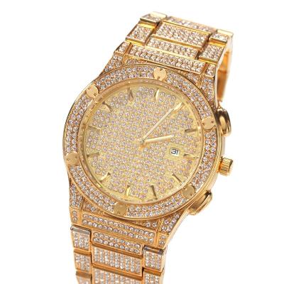 China Luxury chronograph business personality trend full diamond calendar steel band dial large quartz watch for sale