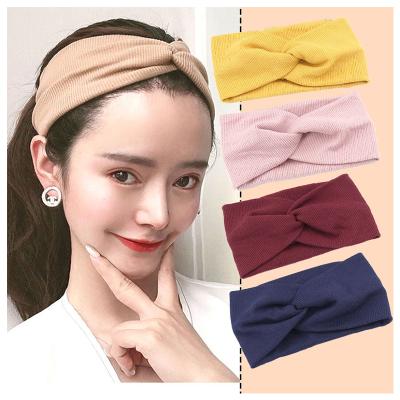 China Popular Knitted Elastic Hair Band Sports Hair Band Solid Color Edge Hair Band Retro Wide Cross Headband Headband for sale