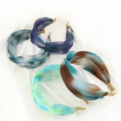 China Dyed hairpins tying soft wind organza headband hair accessories elastic new mesh comfortable soft cross knot for sale