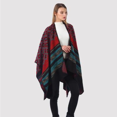 China New A Popular Hot Selling For Women's Pastille Cashmere Shawl Split Shawl Cape Winter Striped Scarf for sale