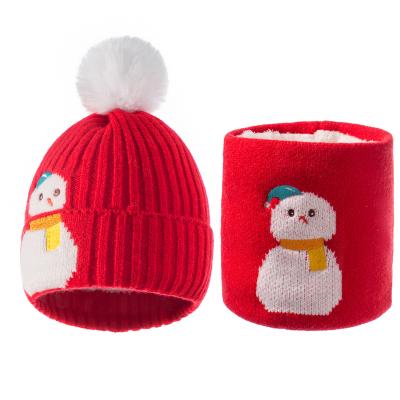 China New Comfortable Plush Bib Set Cartoon Embroidery Scarf Kids Winter Cotton Hats And Thick Children's Hat Set for sale