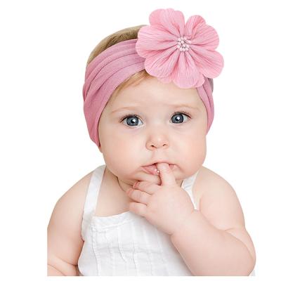 China Popular Stylish Children's Baby Hair Band Elastic Hair Scrunchies Nylon Elastic Baby Flower Headband for sale