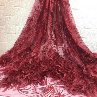 China Viable Embroidery French Lace With Feather Sequins Mesh Lace Fabric Fashion Party Wholesale Nigerian Lace for sale