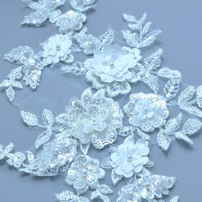 China Workable Applique For Dress Lace Flower With Beads Patch Sew On Applique For Wedding Dress Fabric For Pair for sale