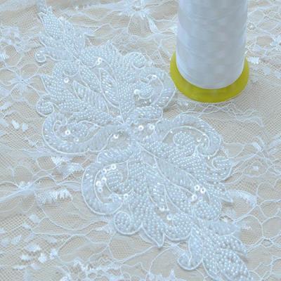 China Viable Ivory Bridal Flower Pattern Lace Applique Bridal Flowers sell as a pair for sale