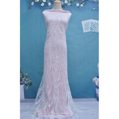 China Anti-static Beading Sequins Lace Applique Fashion Design Bridal Wedding Dress New Embroidery Lace for sale