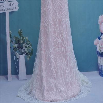 China High Quality Anti-Static Sequin Lace Fabric Wedding Dress Wedding Dresses Embroidery Style Design Sequin Lace Fabric Wedding for sale