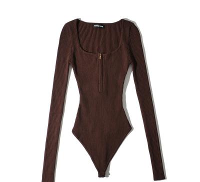 China Zipper Stretch Neck Square Anti-Pilling Long Sleeve Knit One-Piece Slim Bottom Spring And Autumn Solid Color Sweater for sale