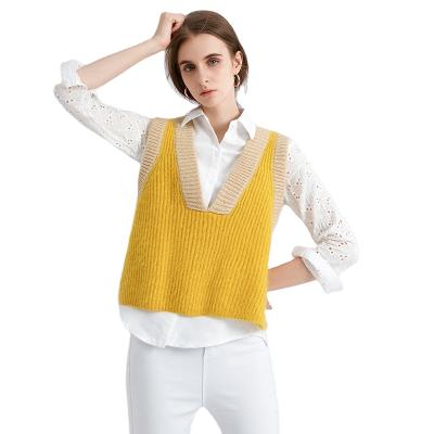 China Breathable Knitted Vest With 2021 Autumn Fashion Loose Casual V-neck Sweater Vest Sleeveless Women for sale