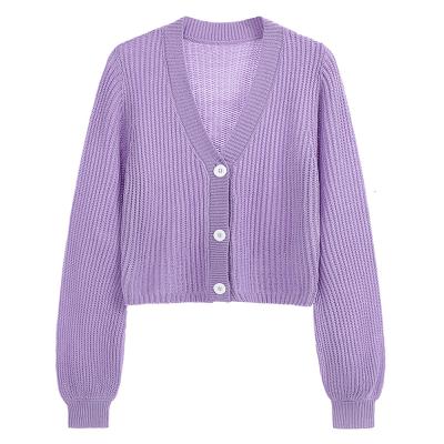 China Summer QUICK DRY Purple Button Ladies Cardigan Cufflink Bishop Bishop V-Neck Front Air Conditioned Upper Navel-Baring Cardigan for sale