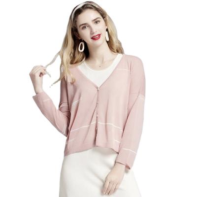 China 2021 Anti-wrinkle women's pink cardigan long sleeve V-neck sweater with air conditioning women's sweater for sale