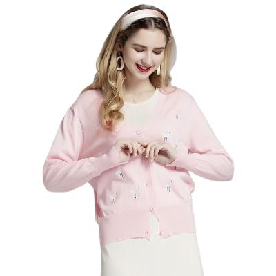 China 2021 Anti-wrinkle sweaters and cardigans women air-conditioned summer knitted thin long sleeve short embroidery knitted clothes for sale