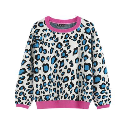 China Wholesale High Quality Large Size Women's Sweater Round Neck Knitwear Leopard Printing Loose Long Sleeves Women's Sweaters High Quality for sale