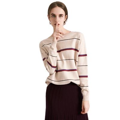 China 2021 Fashion Loose Anti-wrinkle Autumn Sweater Ladies Long Sleeve O Neck Loose Stripe Knit Women's Sweaters for sale