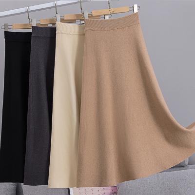 China Breathable Sweater Dresses Women Autumn And Soft Knitted One-Word Umbrella Skirt New High Waist Solid Color Skirt Winter Skirt for sale