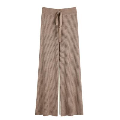 China Anti-wrinkle cash products soft and striped comfortable high-waisted knit pants with ice silk and wide-leg pants for women for sale