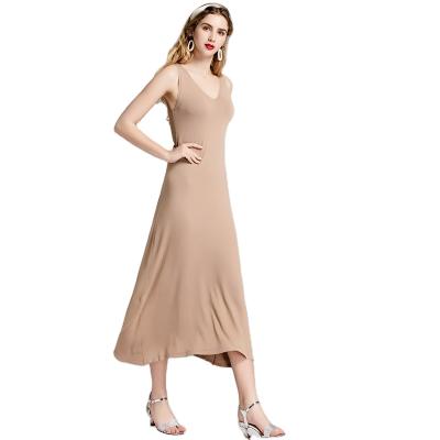 China Anti-wrinkle ice silk slim body with halter skirt women sleeveless mid length v-neckline knit skirt summer sweater dresses women for sale