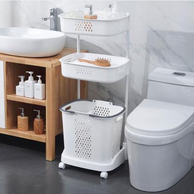 China Eco-friendly 2-Layer Bathroom Decor Storage Durable Plastic Laundry Hamper With Wheels Plastic Dirty Laundry Hamper for sale