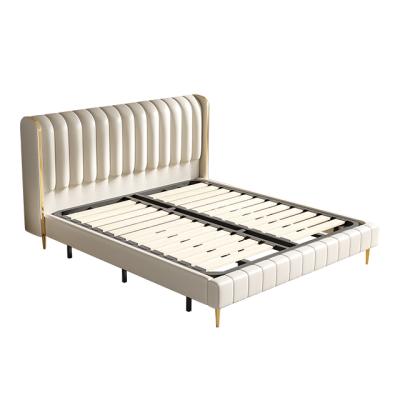 China Light Luxury High Quality Simple Soft Leather Single Bed Microfiber Style Leather Minimalist Box Bed With Riser Row Skeleton for sale