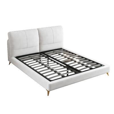 China Modern Designs Simple Stylish Contemporary Double Bed Modern Simplicity Fabric Metal Feet Double Bed Frame for sale