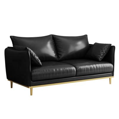 China Sit sofa living room black color 2 seater sofa Chinese genuine leather cheap sofa comfortably for sale