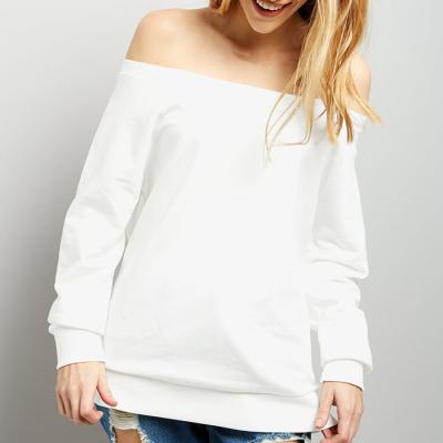 China High Quality Custom Women Anti-wrinkle Plain White Sweatshirt Off The Shoulder White Sweatshirts for sale