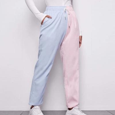 China Anti-Wrinkle 2021 Spring Women's Joggers Drawstring Waist Two Tone Color Block Women's Thick Sweatpants Sweatpants for sale