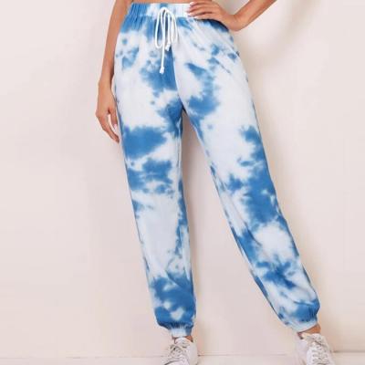 China custom Anti-wrinkle huilin clothing women jogger sweatpants drawstring waist tie dyed pattern sweatpants for sale