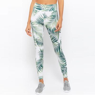 China OEM Yoga Antibacterial Sports All Over Skinny Pants Over Custom Palm Leaf Printed Leggings For Women for sale