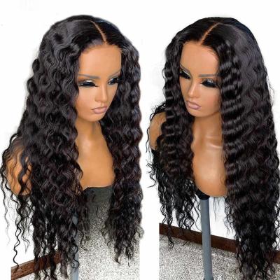 China Glueless 13X6 5X5 Deep Wave 200 Density Indian Human Hair Full Lace Invisible Hd Transparent Full Lace Front Wigs For Black Women for sale