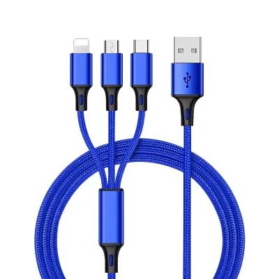 China Convenient 3in1 Data USB Cable For iPhone Fast Charger Charging Cable For Android Phone Type C Xiaomi Huawei Samsung Charger Wire For iPad for sale