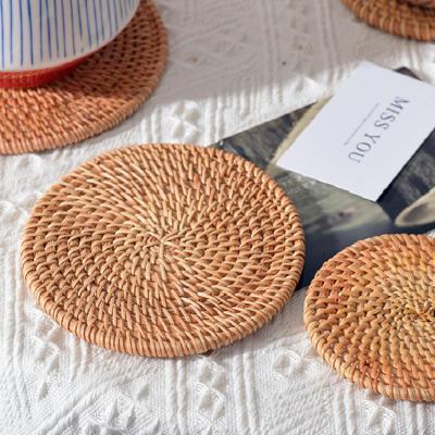 China Tea Mat Woven Placemats Wholesale Rattan Stocked Bamboo Coaster Place Mat for sale