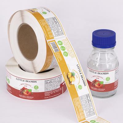 China Custom waterproof biodegradable spice waterproof jam jar glass stickers, food safety printing paper label for bottle for sale