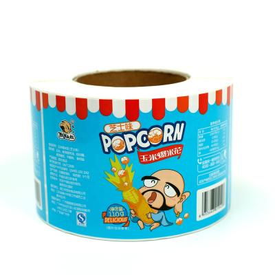 China Custom Waterproof Synthetic Paper Labels , Printing Easy Tear Off Plastic Popcorn Bottle Stickers for sale