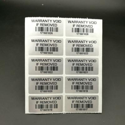 China Waterproof Custom Printing Tamper Proof Silver Removable Security Seal Vacuum Labels Warranty Vacuum If Removed Serial Barcode Numbers Stickers for sale