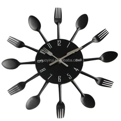 China Kitchen Antique Wall Clock Style Silent Steel Cutlery Synchronize Dismountable Modern Creative Fork Wall Clock Spoon 3D Cutlery Home Decor for sale