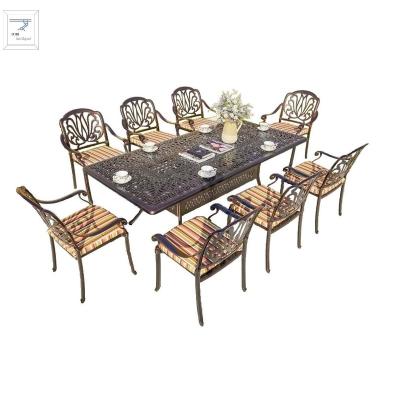 China EUROPEAN 9pcs Villia Outdoor Table Chair Set Pure Material Cast Aluminum 2170mm Length Table Eight Seats With Bronze/White Color for sale