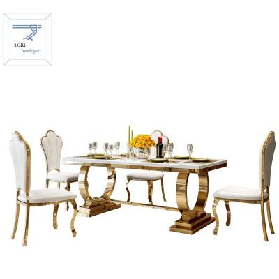 China Restaurant Furniture Metal Dining Set Durable Dining Table Set Marble Dining Table With 6 Chairs For Home for sale