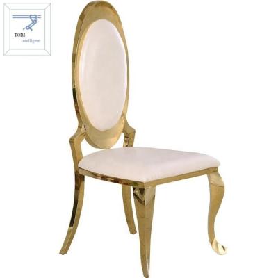 China Comfortable Oval Back PU Dining Chair With Stainless Steel Legs For Wedding for sale