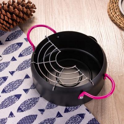 China Cookware Set Sustainable Nonstick 18cm Fryer Pot With Oil Draining Rack Japanese Style Tempura Frying Pot for sale