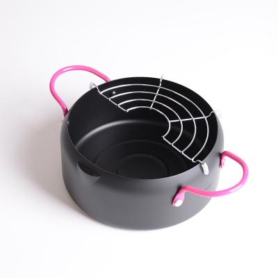 China Cookware Set Sustainable Nonstick 18cm Fryer Pot With Oil Draining Rack Japanese Style Tempura Frying Pot for sale