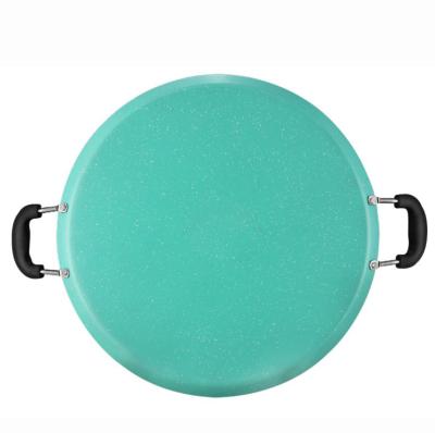 China Minimalist 35cm Pizza Pan With Double Bakelite Ear Induction Pancake Pan With Marble Coating Non-Stick Pizza Pan for sale