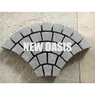 China Dark grey G654 granitecube stone cobble stone  in flamed bush hammered all sides natural for paving for sale