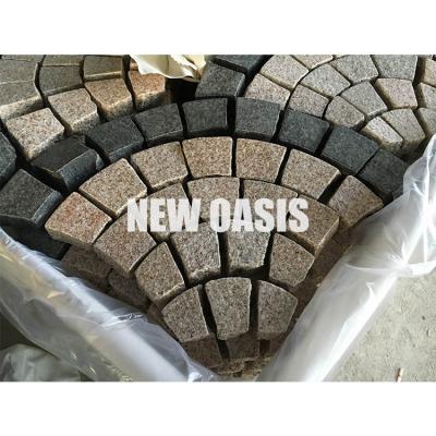 China light yellow misty yellow G682 granite in bushhammered flamed all sides natural for fanshape paving cube stone cobblestone for sale