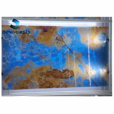 China High transmittance Sky Blue Golden Natural Big Onyx Marble Slab Book Match sardonyx agate slabs for countertop floor for sale