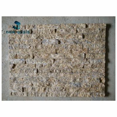 China Tiger yellow beige color  quartz Split Face Ledge Panels Stacked Wall Culture Slate Stone Veneer for wall decoration for sale