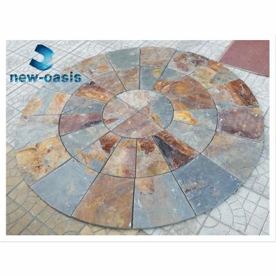 China rusty stone rusty slate culture stone with net/mesh support Multi-color slate net paste floor tiles for garden yard paving for sale