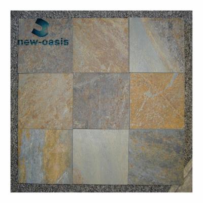 China irregular shape cheap price rusty slate culture stone with net/mesh support Multi-color slate with net paste floor tiles for sale