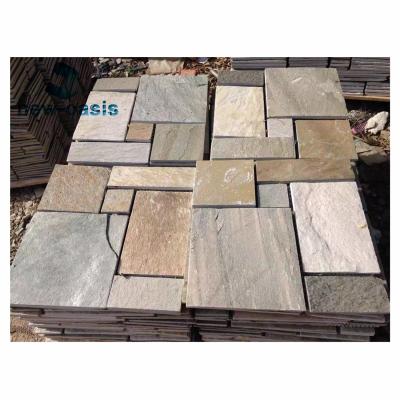 China Multi color cultural stone  rusty slate culture stone with net/mesh support Multi-color slate with net paste floor tiles for sale